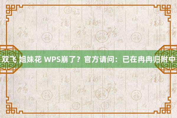 双飞 姐妹花 WPS崩了？官方请问：已在冉冉归附中